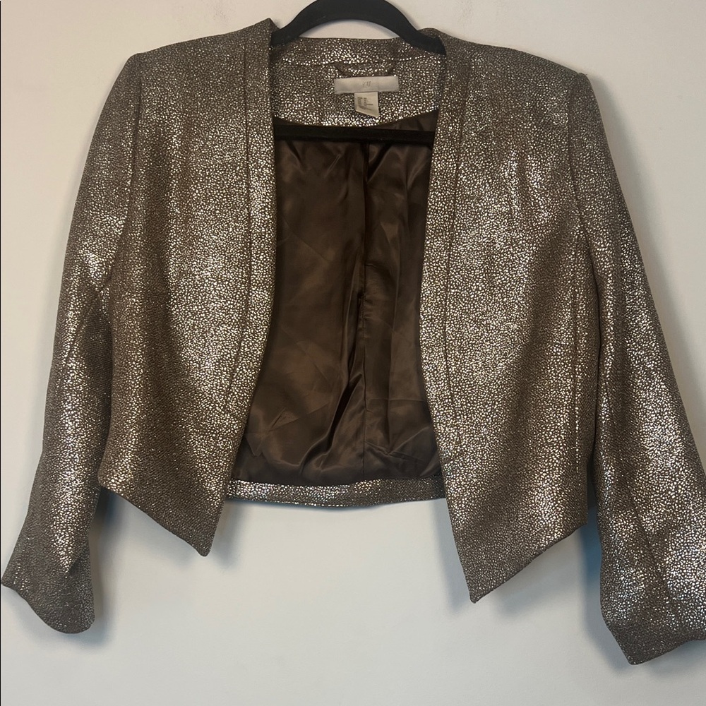 H&M Women's Elegant Brown and Silver Shimmering Blazer Size 10‎